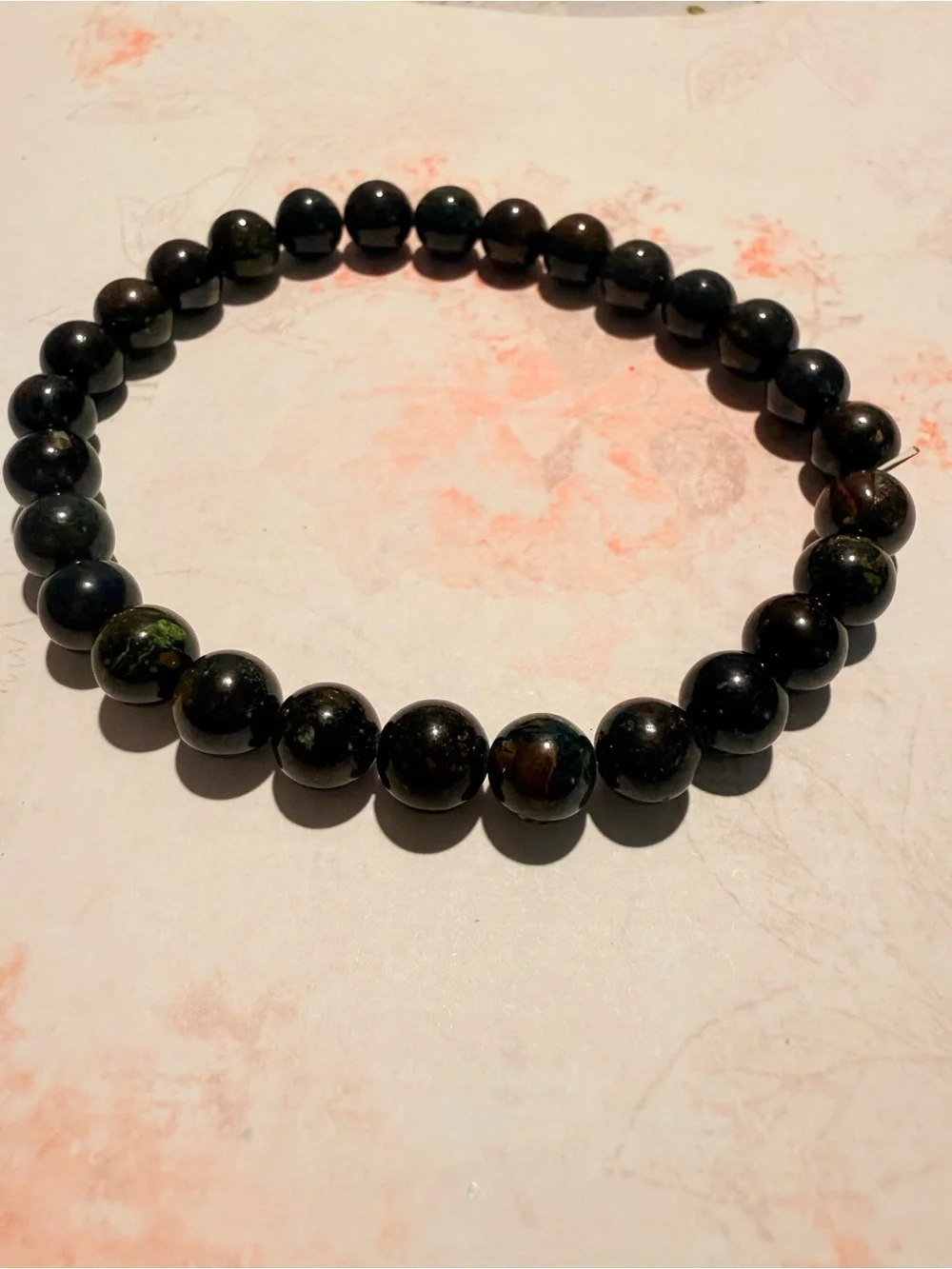 Green and Brown Azurite Beaded Stretch Bracelet